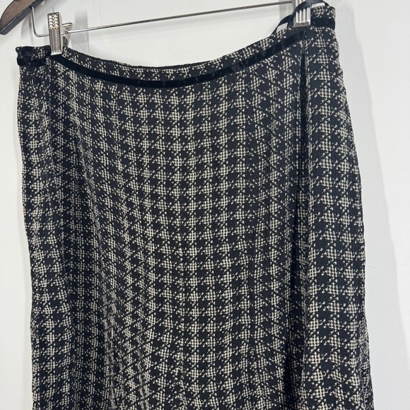 Vintage Anne Klein Black Cream Silk Houndstooth Midi Workwear Skirt Size 10 - Picture 9 of 15